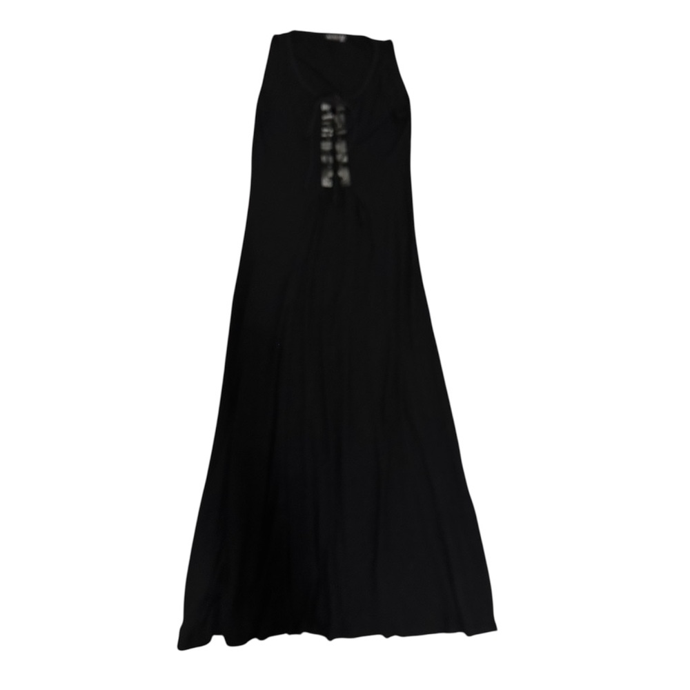 Black Maxi Dress Lace Up Front Sleeveless Minimalist Flowy Dress S